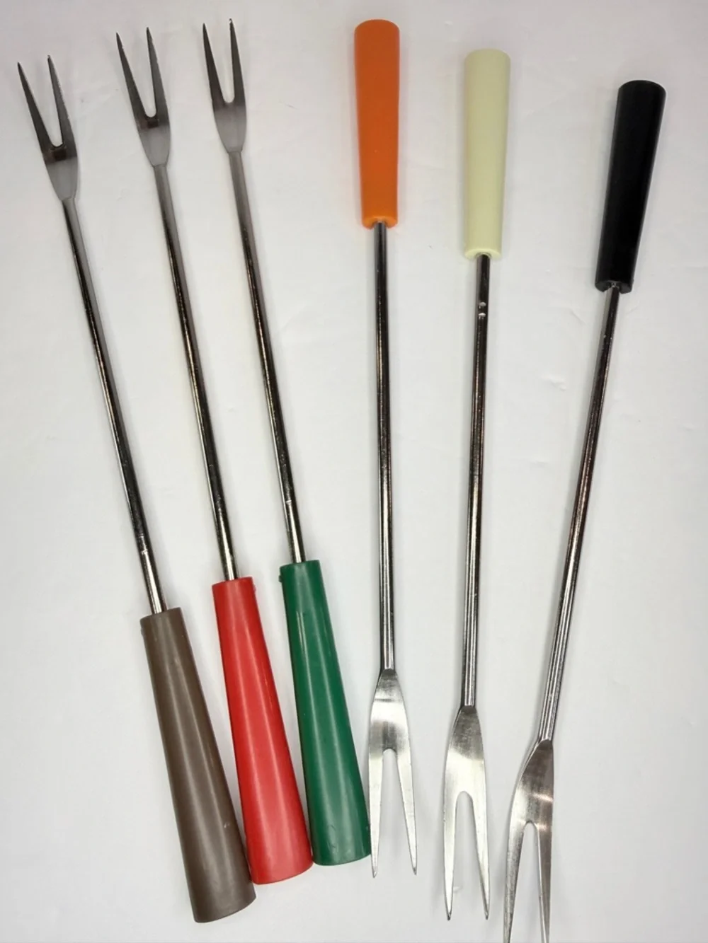 10 inch “Vintage Fondue Fork Set 6 Color Handle Retro 70s Appetizer Picks”